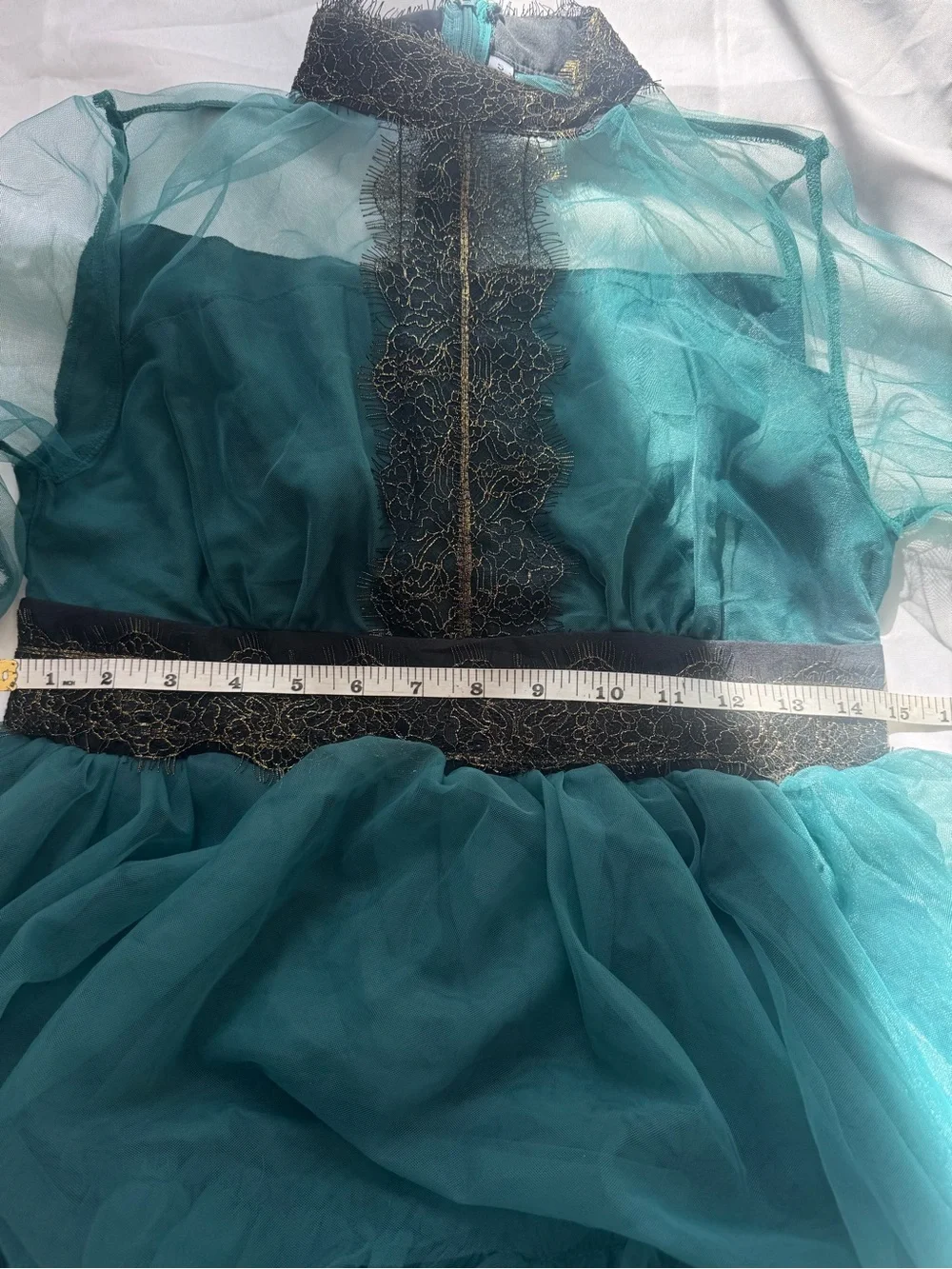 Hunter Green Tulle Princess Costume with Gold Trim